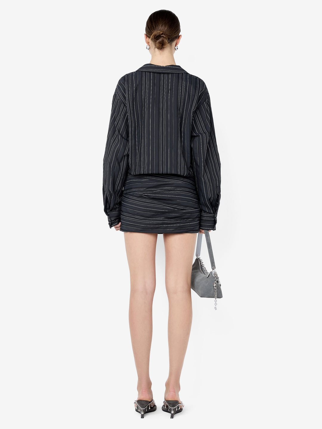ROMI LONG SLEEVE MINI DRESS - BLACK/IVORY STRIPE