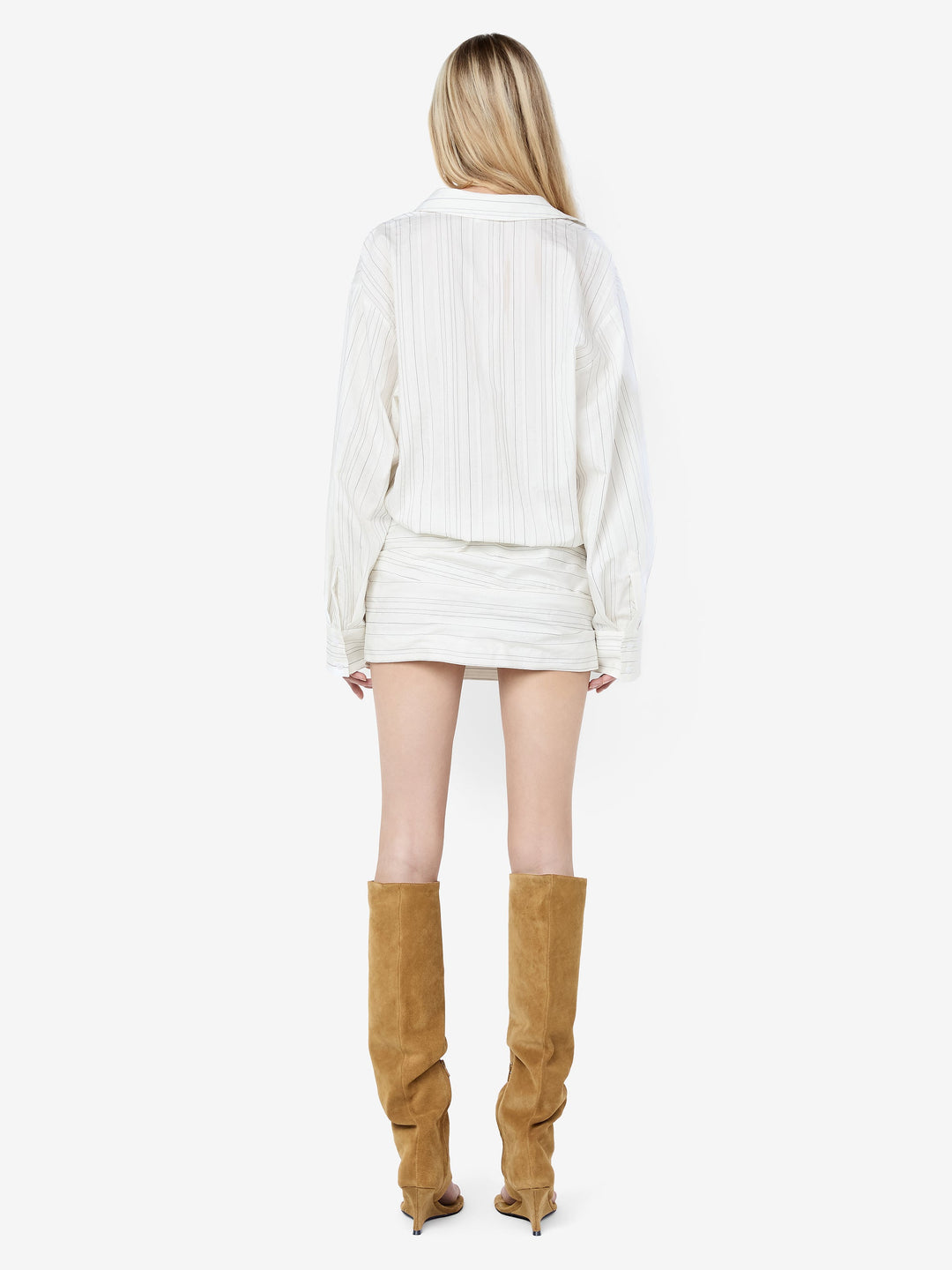 ROMI LONG SLEEVE MINI DRESS - IVORY/BLACK STRIPE