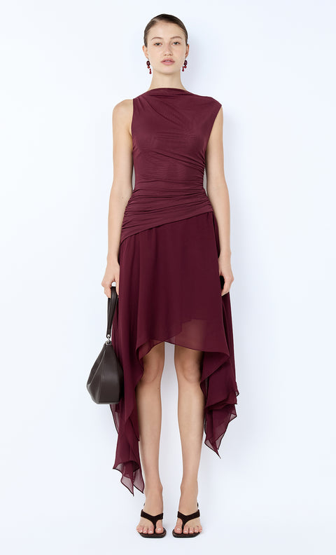 NICO ASYM MIDI DRESS - BLACKBERRY