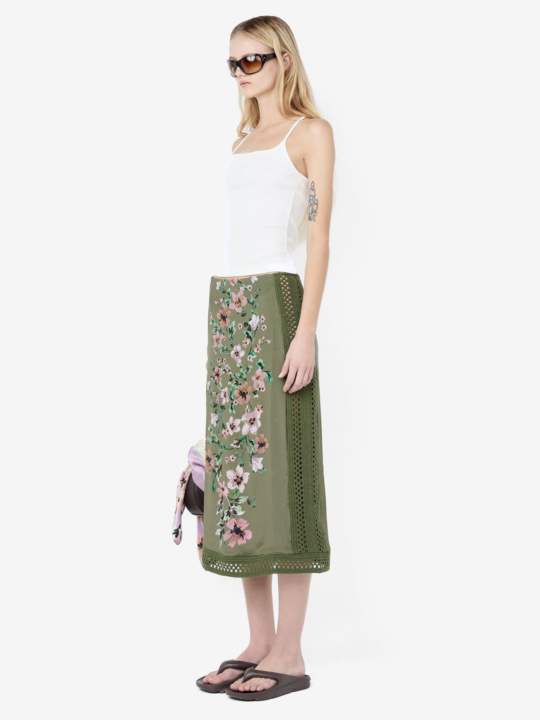 CAMELIA MIDI SKIRT - OLIVE GARDENIA FLORAL