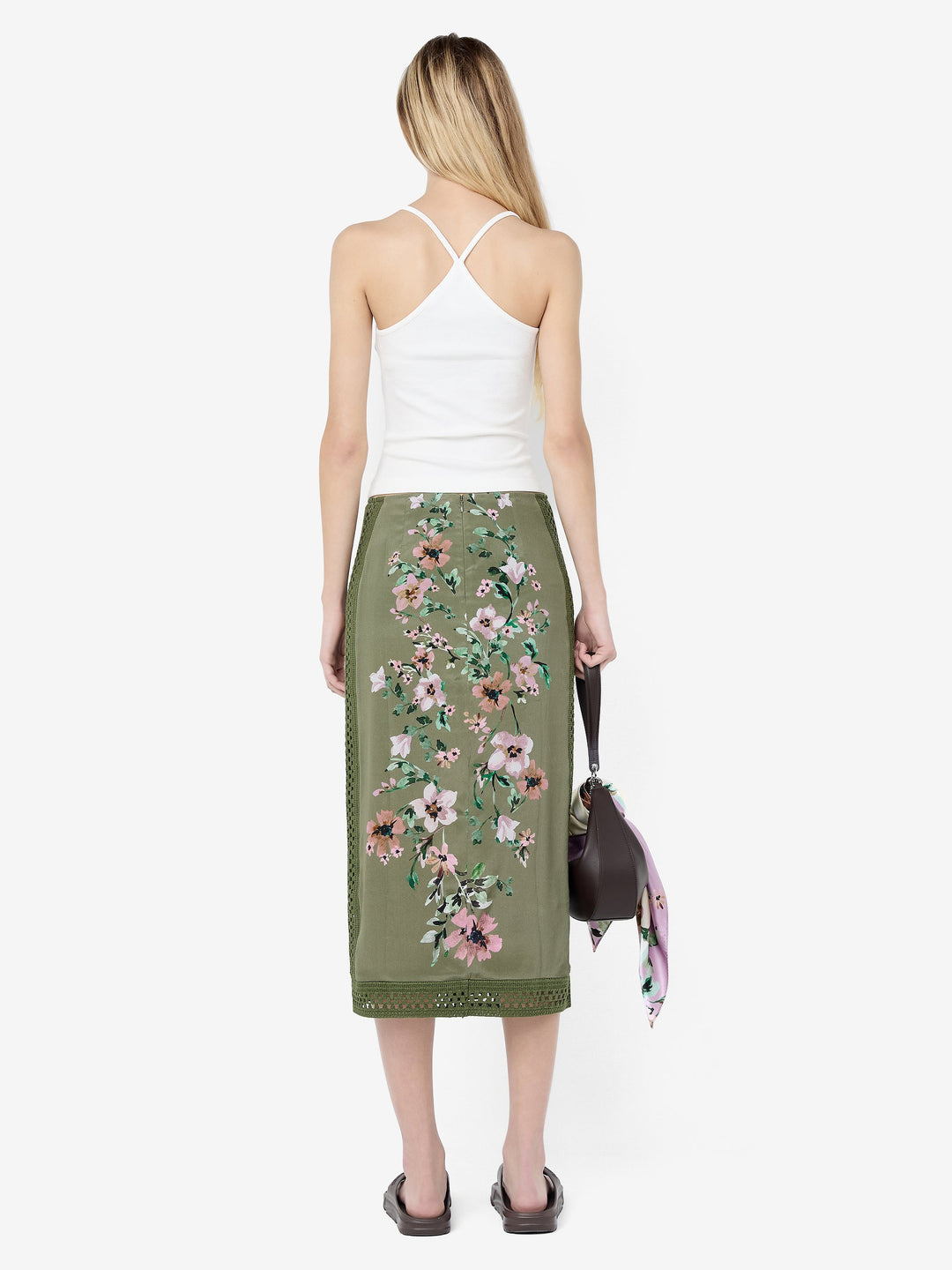 CAMELIA MIDI SKIRT - OLIVE GARDENIA FLORAL