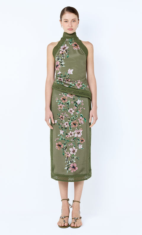 CAMELIA RACER TOP - OLIVE GARDENIA FLORAL