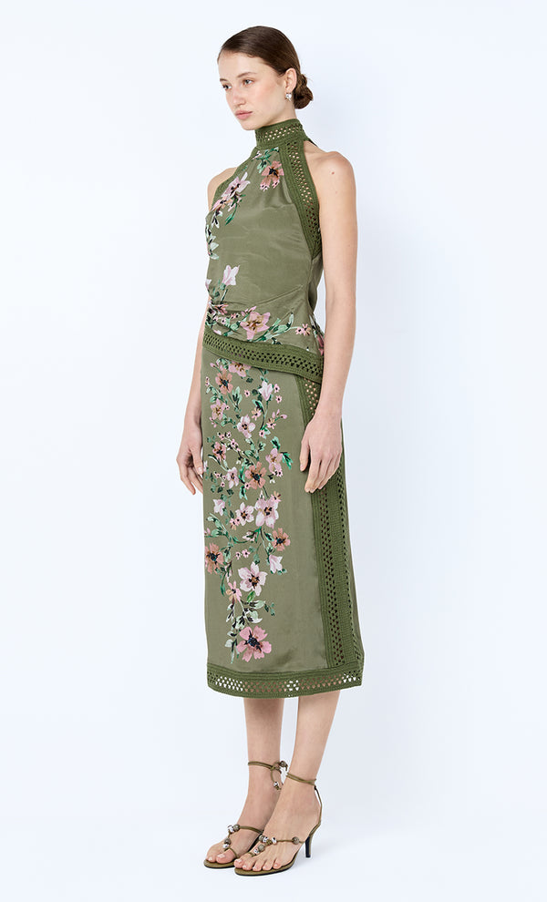 CAMELIA RACER TOP - OLIVE GARDENIA FLORAL