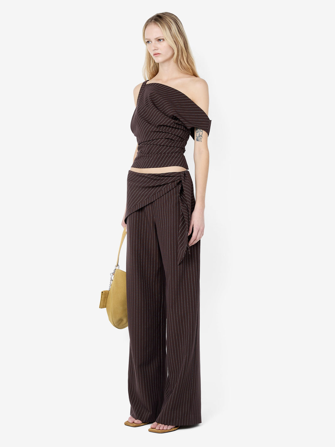 ANDRE ASYM TOP - CHOC PINSTRIPE