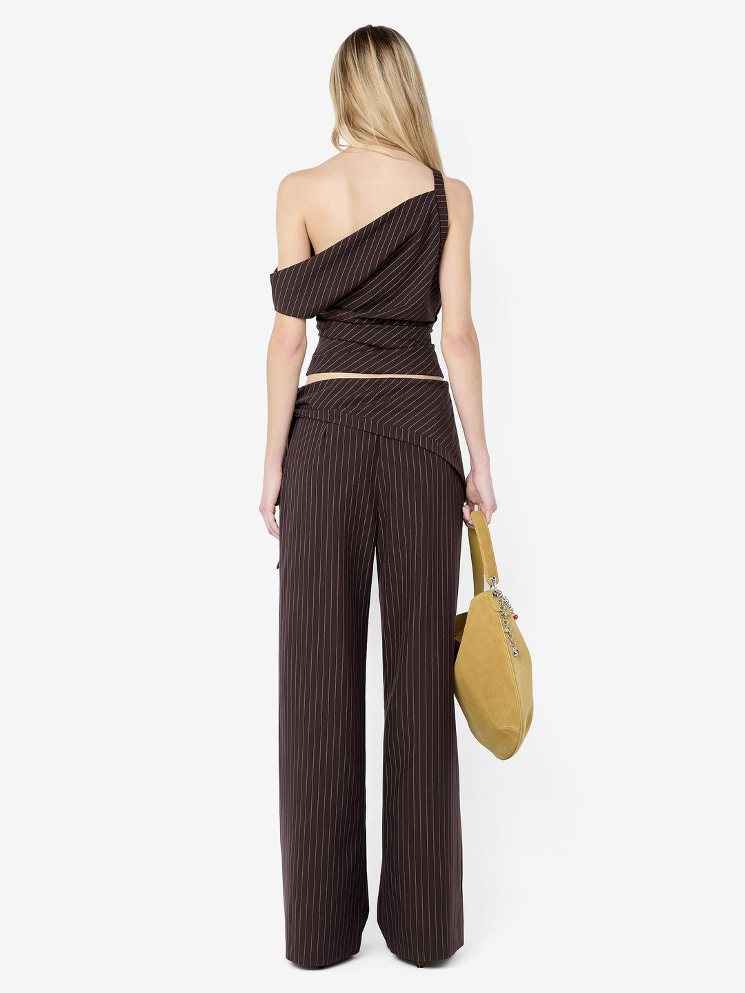 ANDRE ASYM TOP - CHOC PINSTRIPE