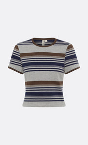 PARKER CROPPED TEE - STRIPE INK/CHOC/GREY