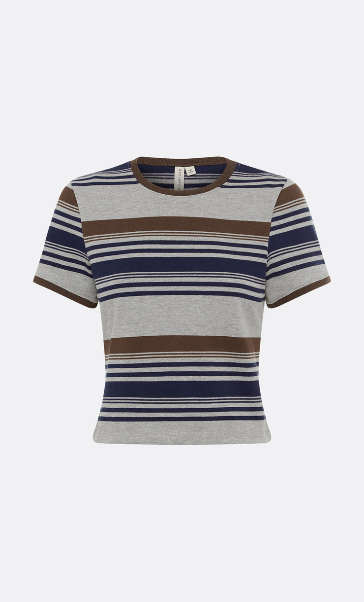 PARKER CROPPED TEE - STRIPE INK/CHOC/GREY