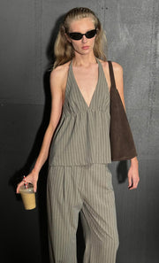 JONNI HALTER TOP - CHARCOAL STRIPE