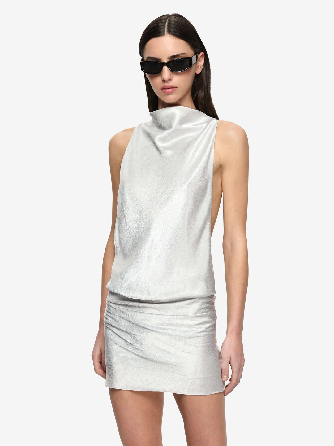 JUNA HIGH NECK MINI DRESS - SILVER