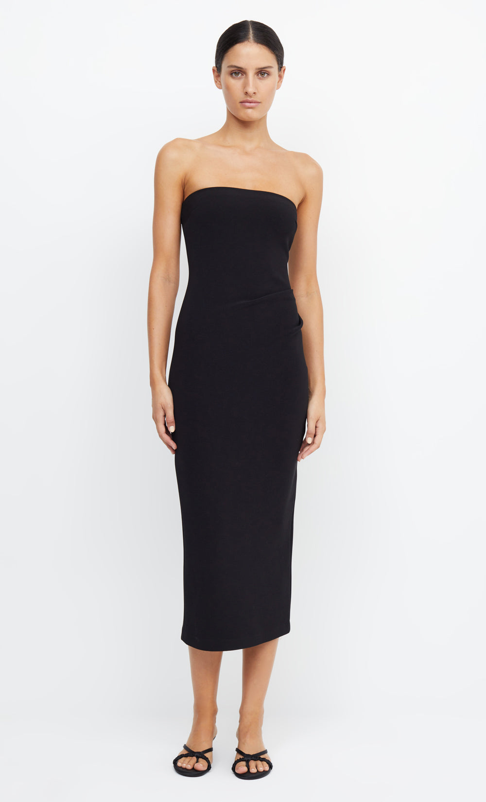 BE MINE STRAPLESS MIDI DRESS - BLACK