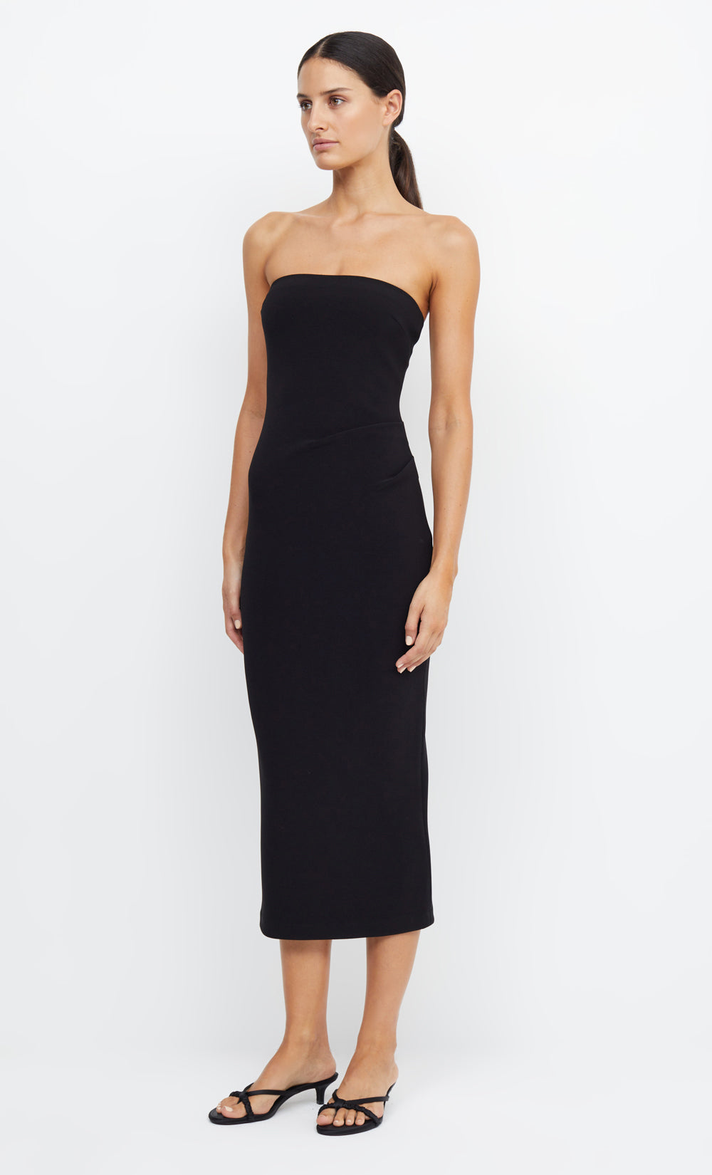 BE MINE STRAPLESS MIDI DRESS - BLACK