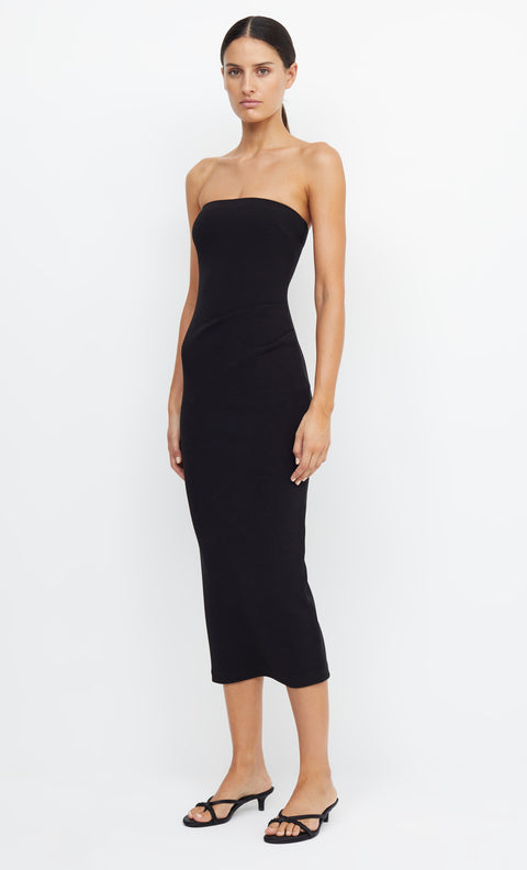 BE MINE STRAPLESS MIDI DRESS - BLACK