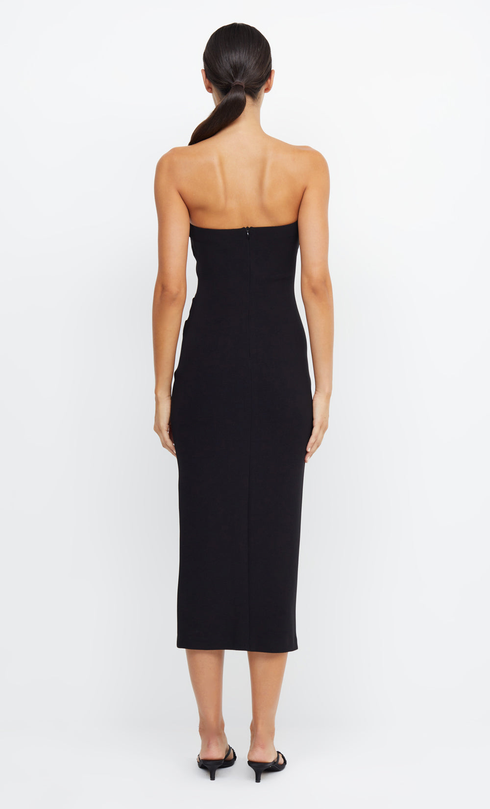 BE MINE STRAPLESS MIDI DRESS - BLACK