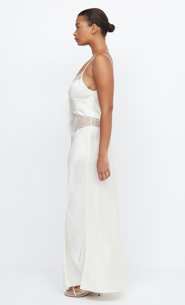 CELINE TIE MAXI DRESS - CREAM/CREAM
