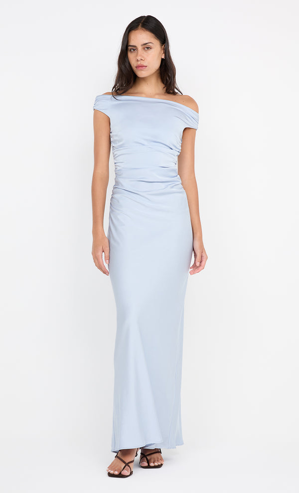 ETERNITY OFF SHOULDER MAXI - DUSTY BLUE