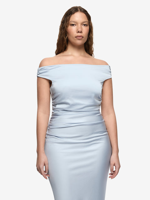ETERNITY OFF SHOULDER MAXI - DUSTY BLUE