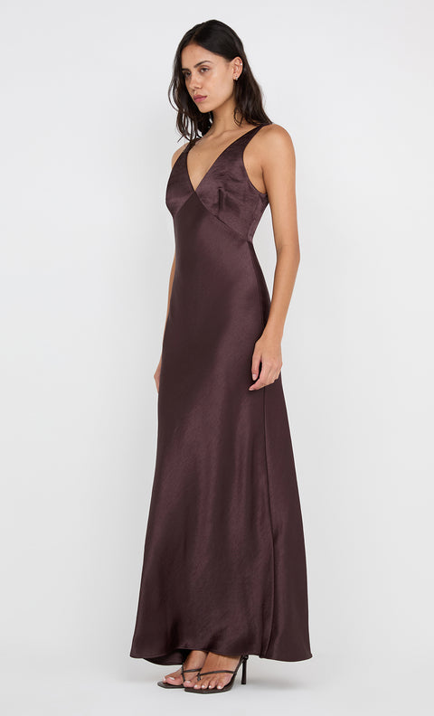 AUSTEN V NECK MAXI DRESS - DARK CHOCOLATE