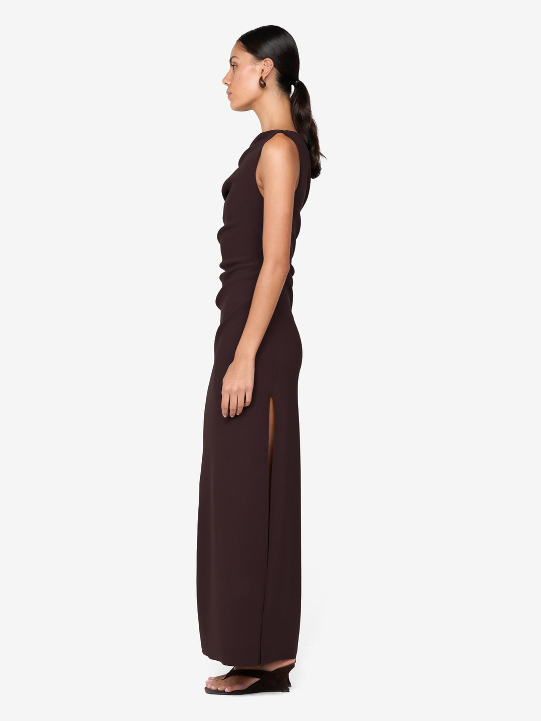 LEORA ASYM MAXI DRESS - DARK CHOCOLATE