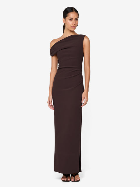 LEORA ASYM MAXI DRESS - DARK CHOCOLATE