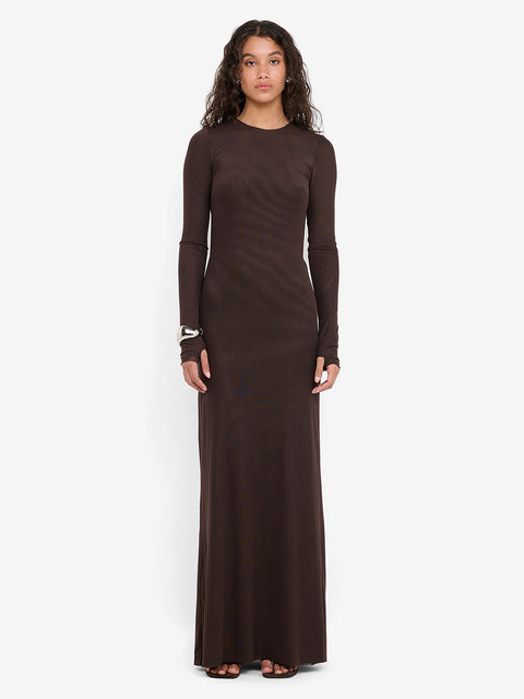 JUNIPER LONG SLEEVE MAXI DRESS - DARK CHOCOLATE