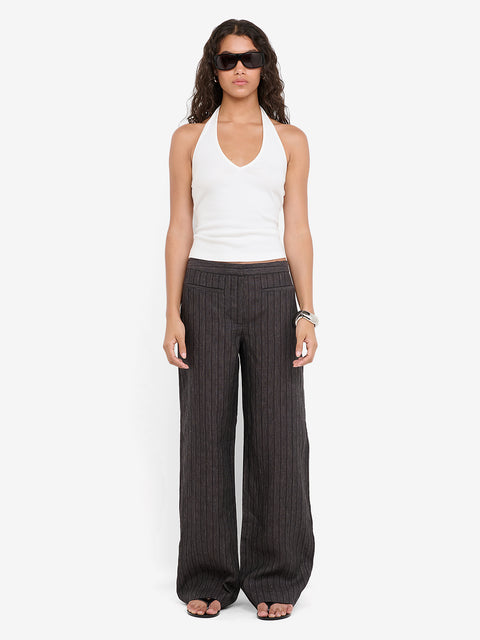 ZURI STRAIGHT LEG PANT - CHARCOAL STRIPE