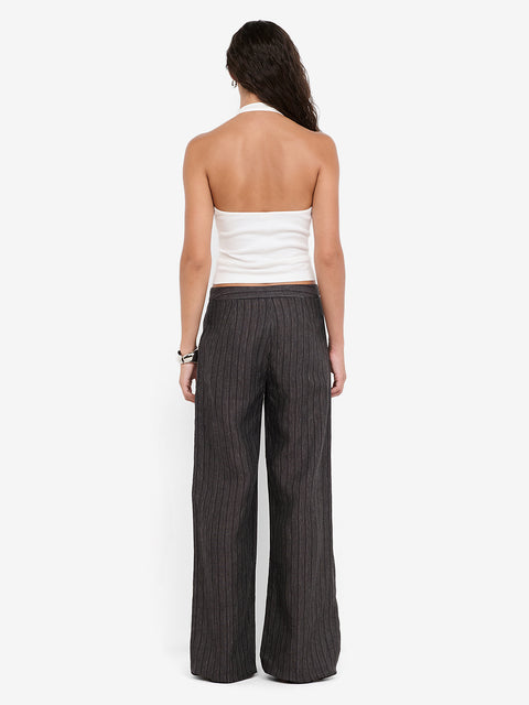 ZURI STRAIGHT LEG PANT - CHARCOAL STRIPE