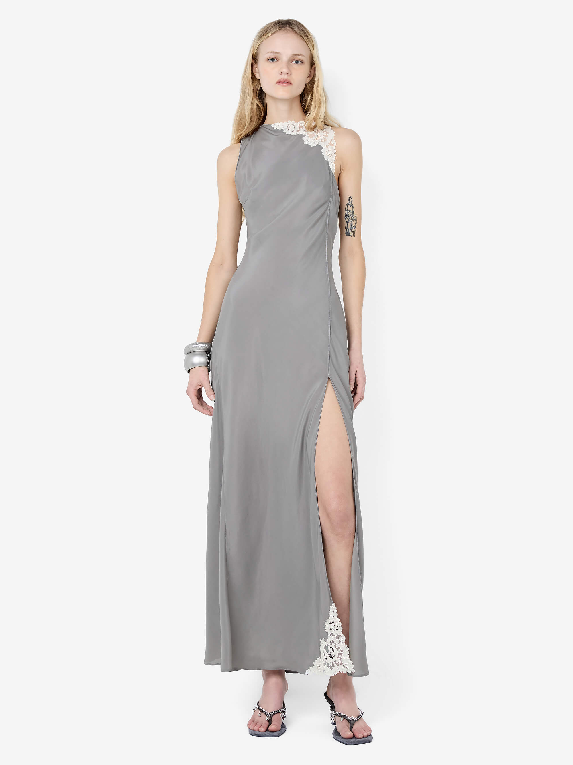 CHATEAU SPLIT MAXI DRESS - SLATE GREY/IVORY – BEC + BRIDGE US