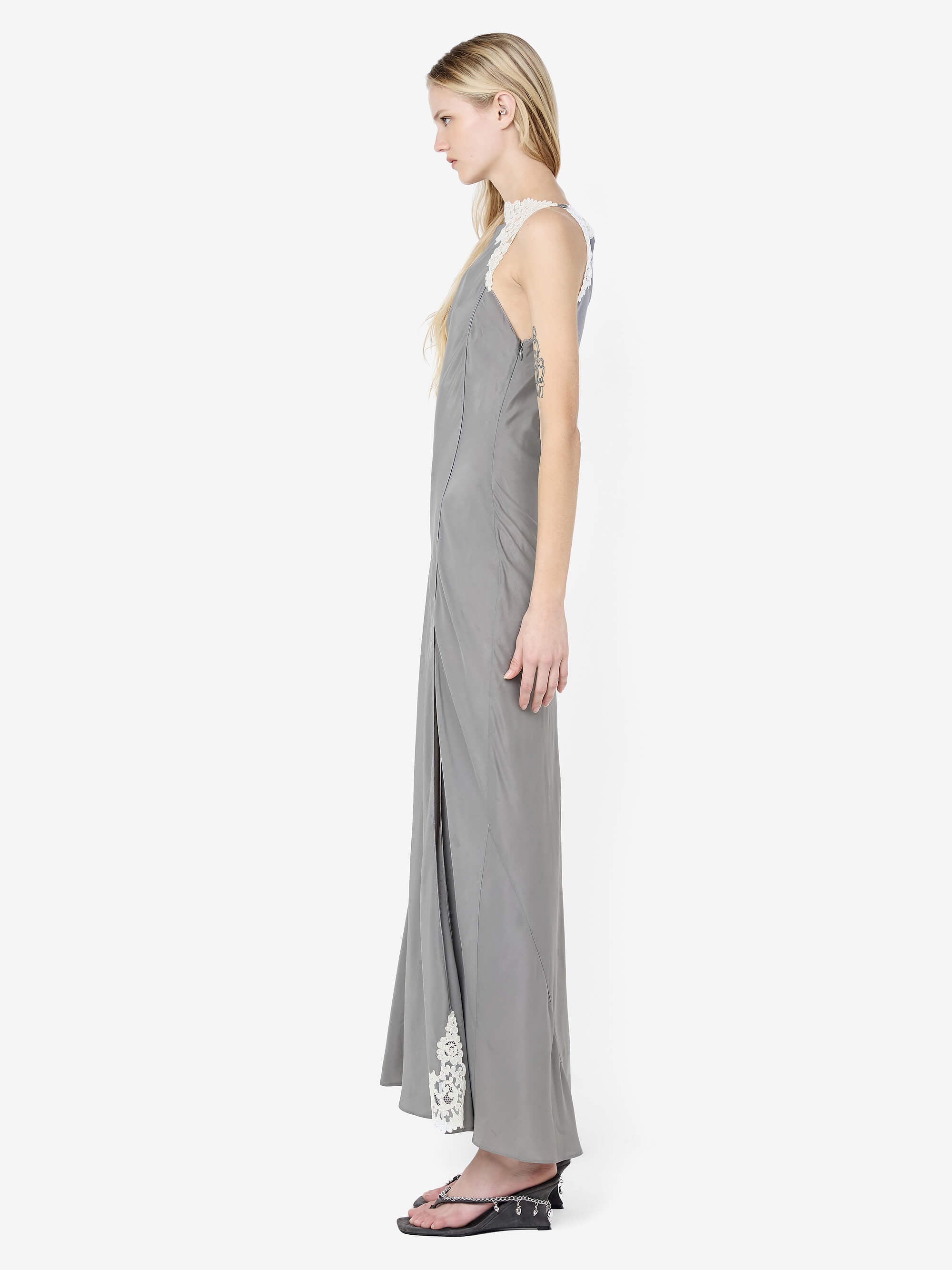 CHATEAU SPLIT MAXI DRESS - SLATE GREY/IVORY – BEC + BRIDGE US