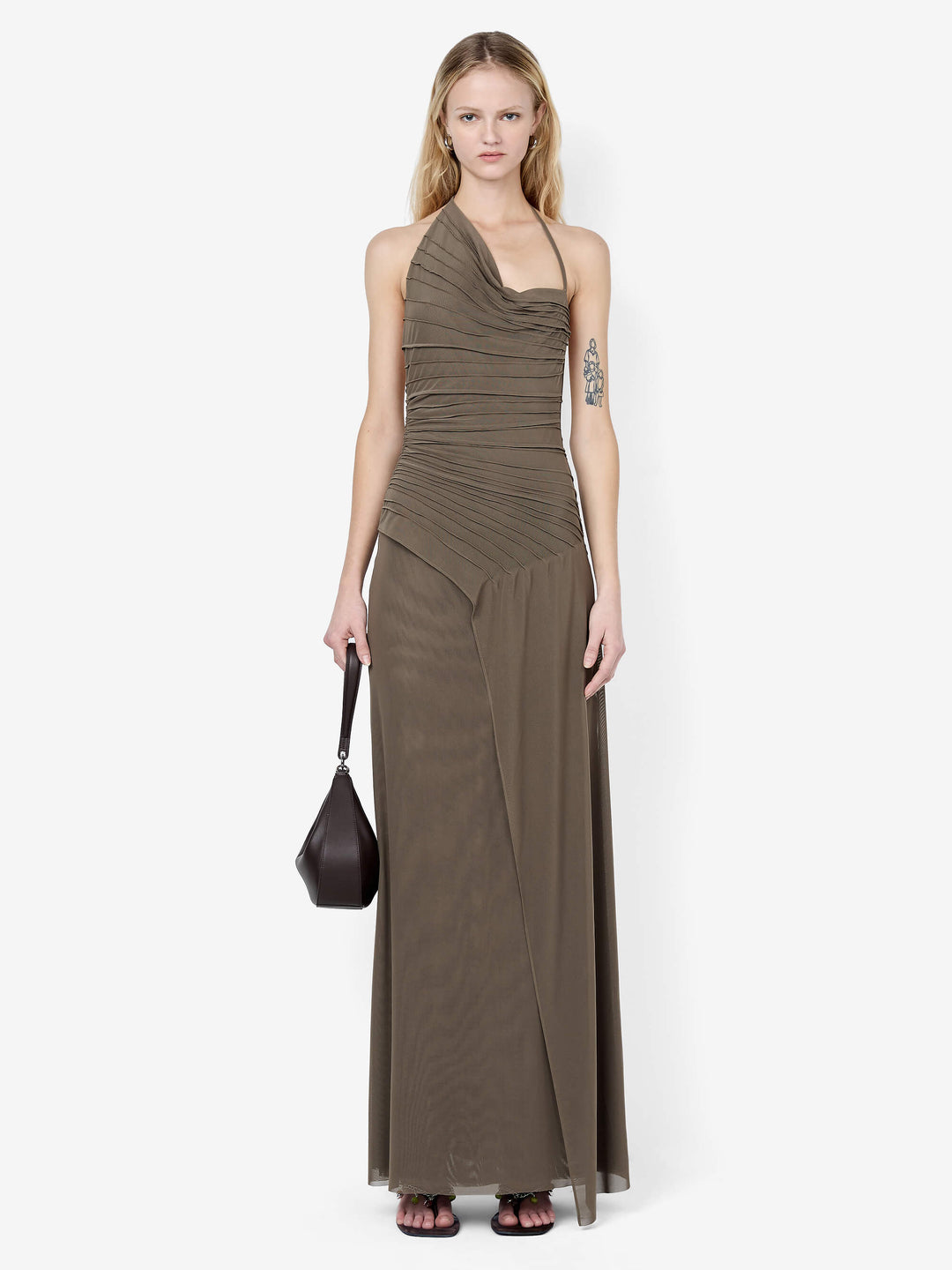 BRENNA PINTUCK MAXI DRESS - KHAKI  BEC + BRIDGE US