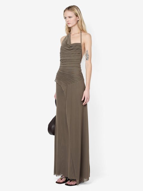 BRENNA PINTUCK MAXI DRESS - KHAKI