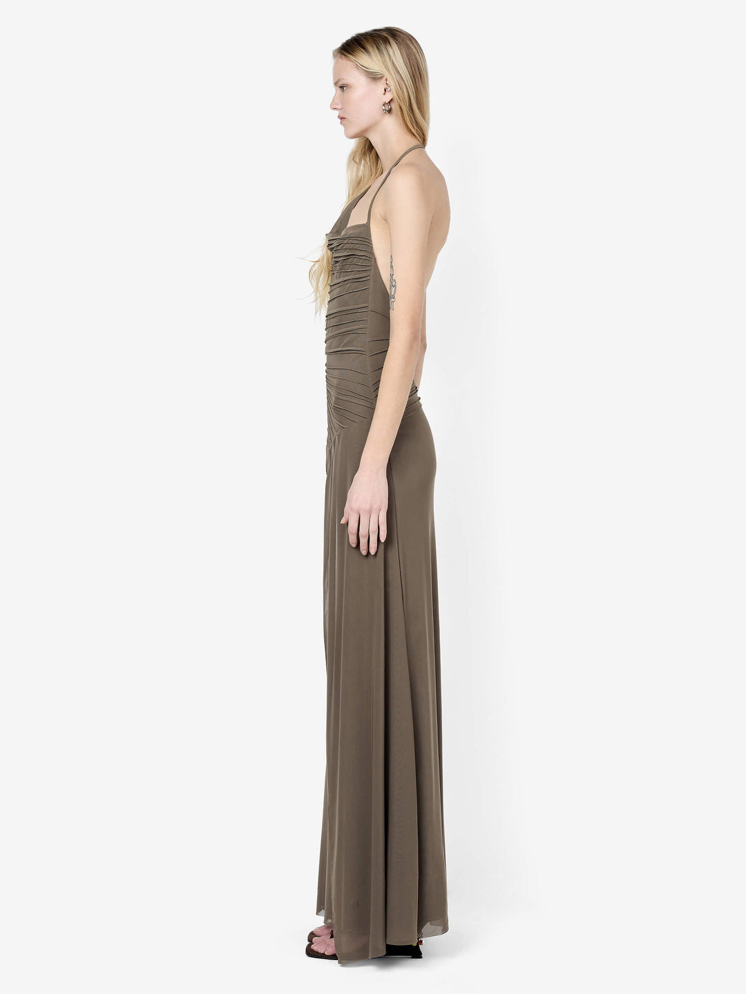 BRENNA PINTUCK MAXI DRESS - KHAKI 4 BRENNA PINTUCK MAXI DRESS - KHAKI 4