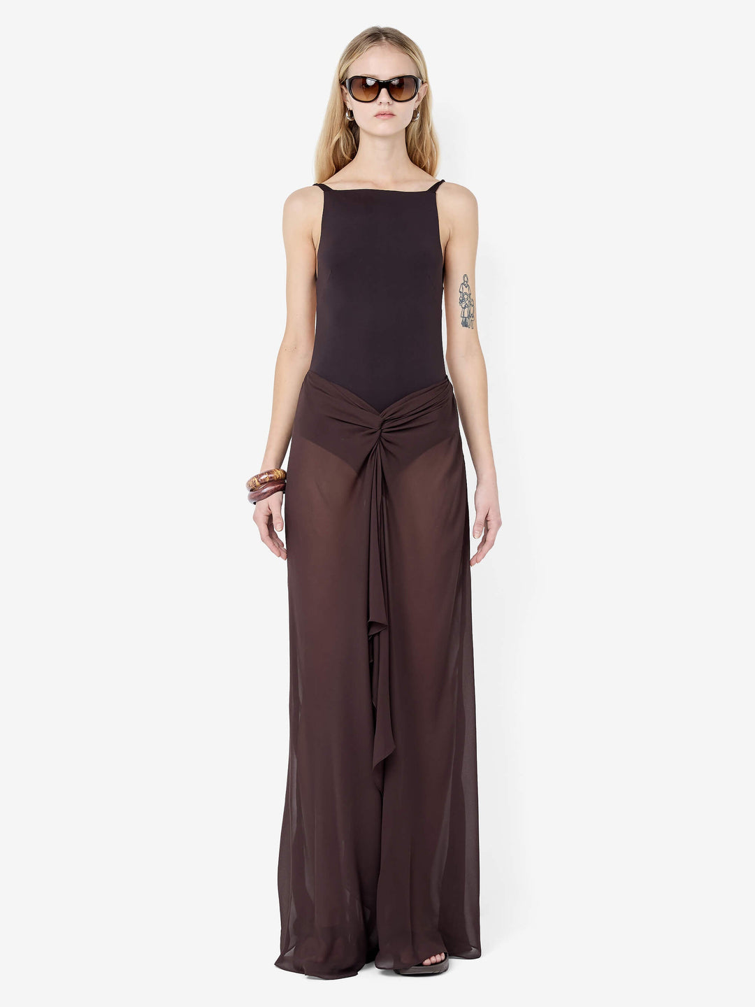 SOLENNE BACKLESS MAXI DRESS - DARK CHOCOLATE