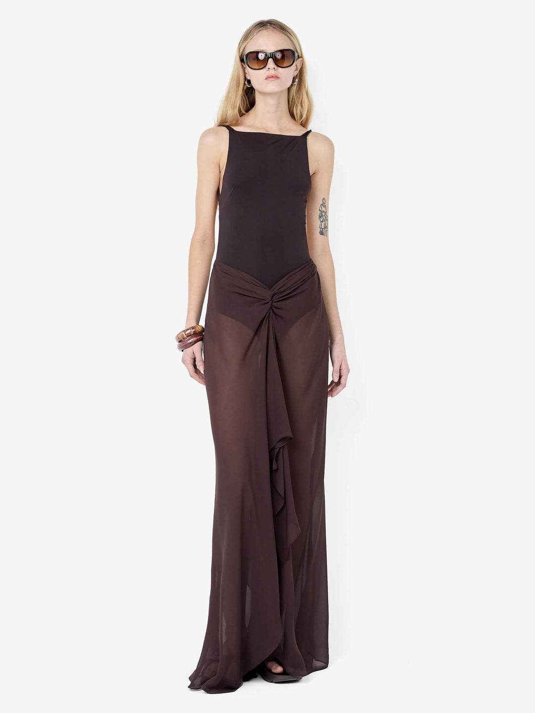 SOLENNE BACKLESS MAXI DRESS - DARK CHOCOLATE
