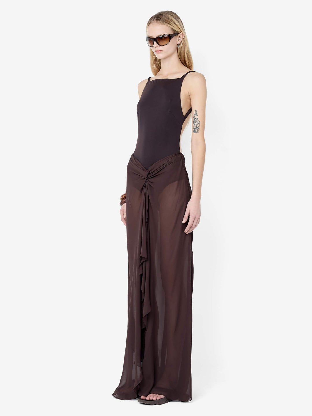 SOLENNE BACKLESS MAXI DRESS - DARK CHOCOLATE