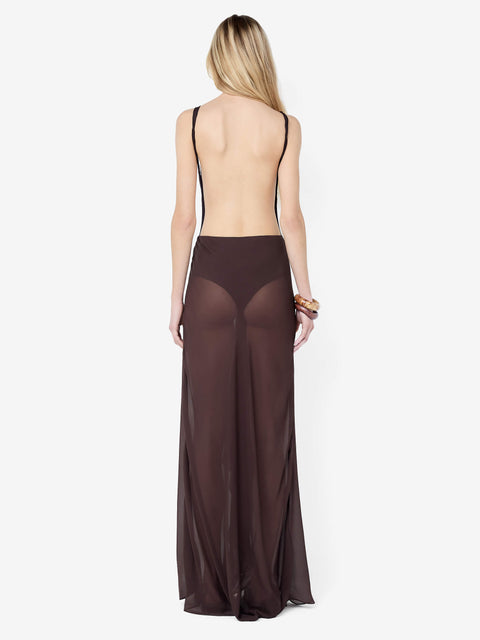 SOLENNE BACKLESS MAXI DRESS - DARK CHOCOLATE