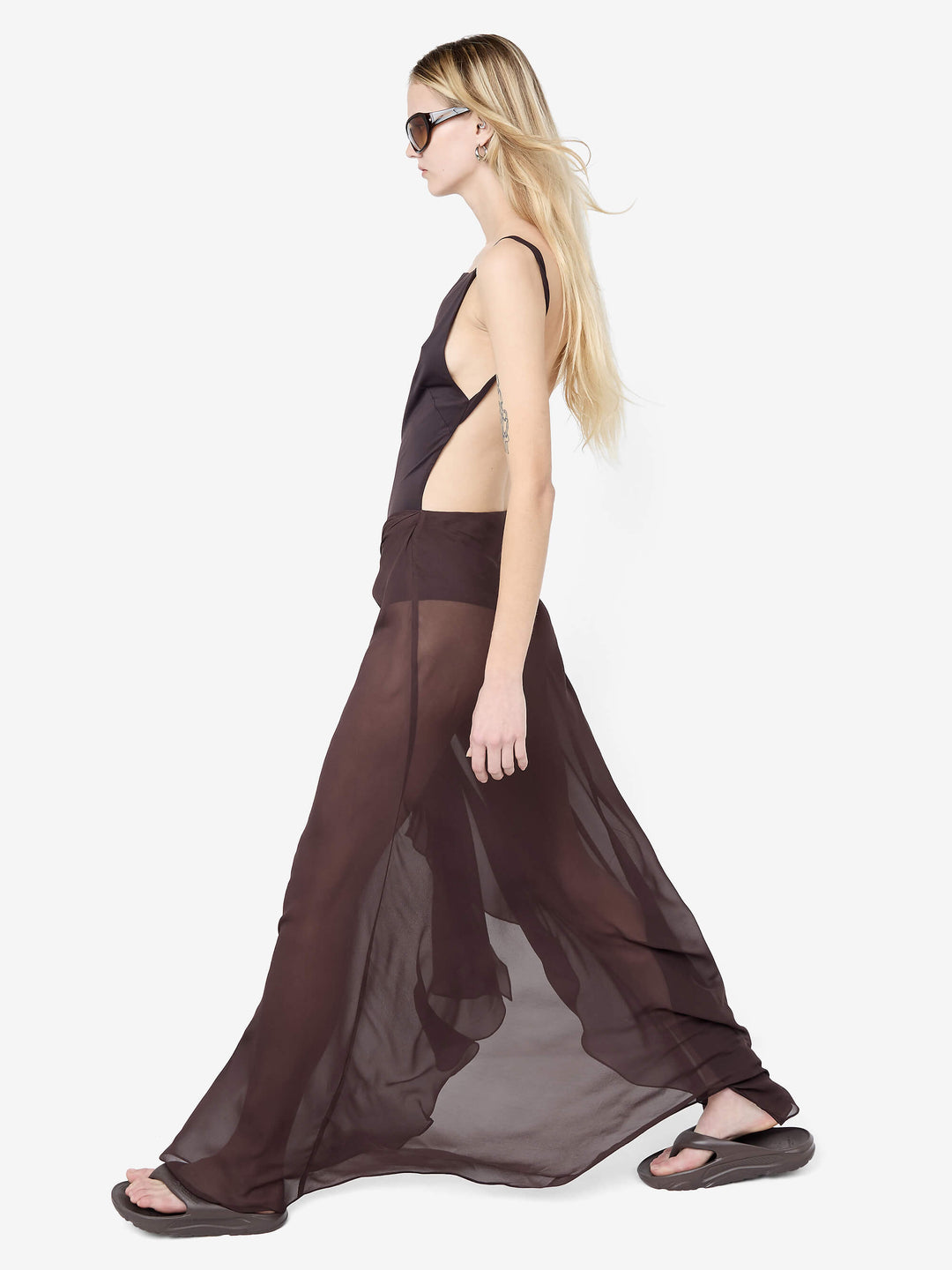 SOLENNE BACKLESS MAXI DRESS - DARK CHOCOLATE