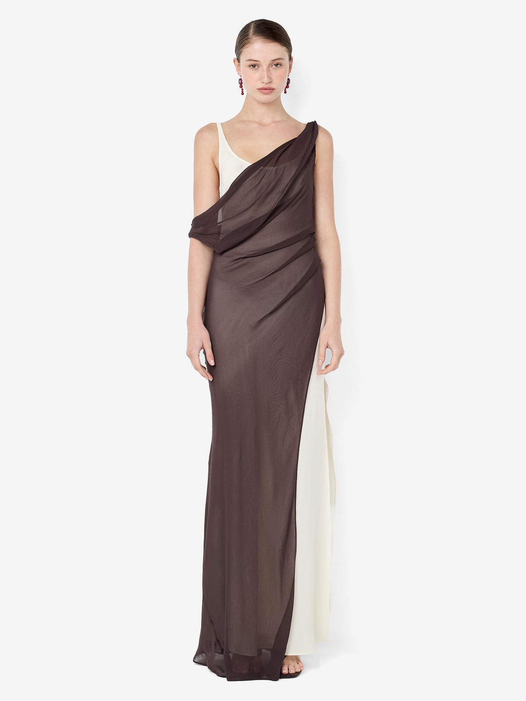 AUGUSTIN ASYM MAXI DRESS - DARK CHOCOLATE/SNOW