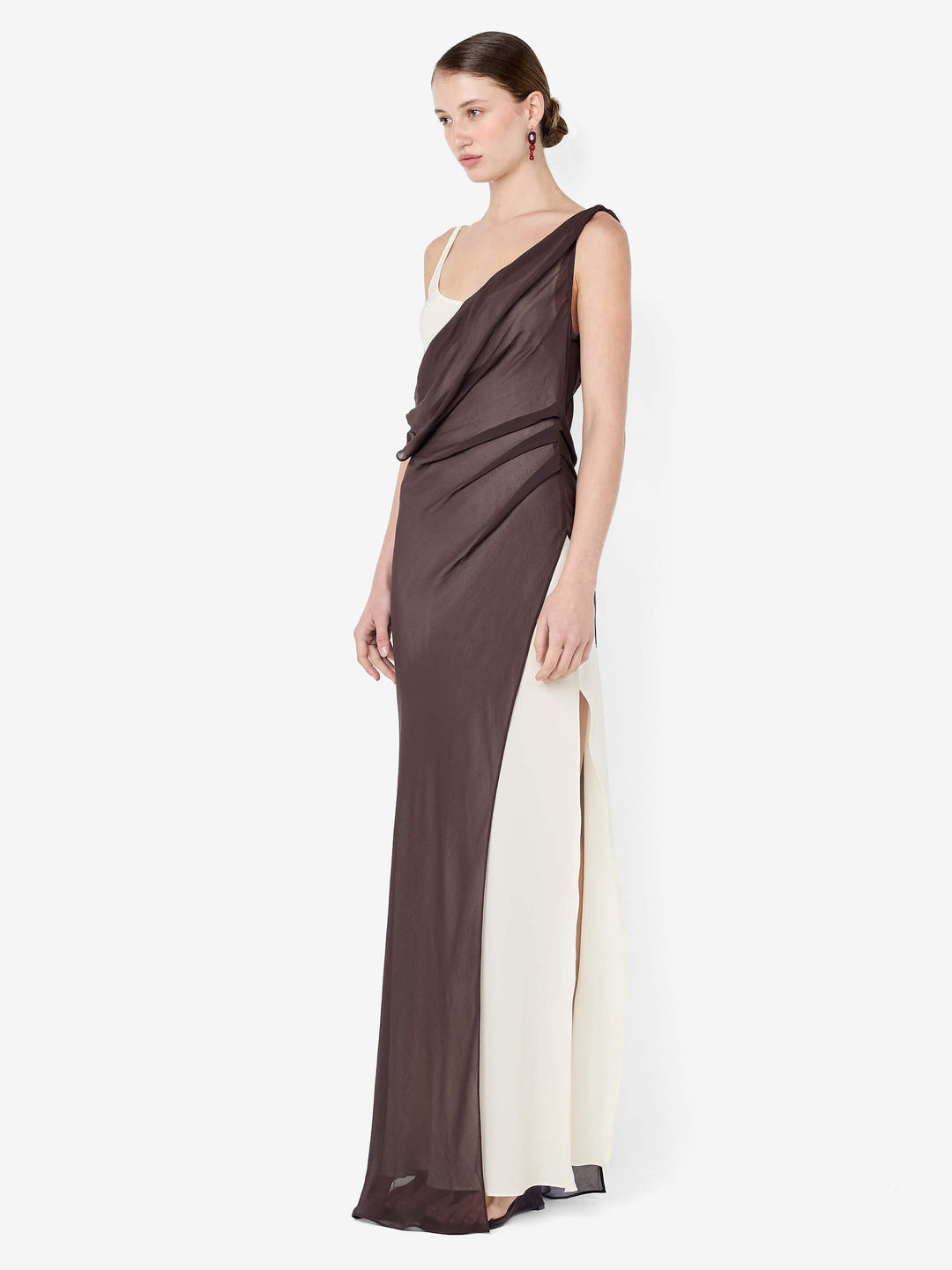 AUGUSTIN ASYM MAXI DRESS - DARK CHOCOLATE/SNOW