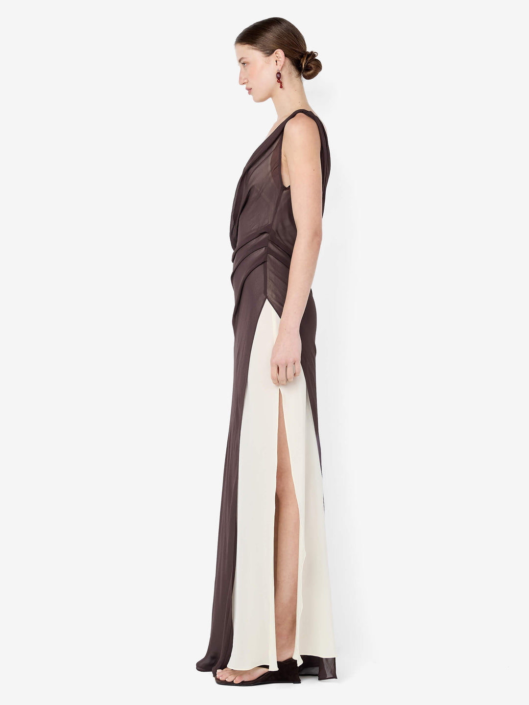AUGUSTIN ASYM MAXI DRESS - DARK CHOCOLATE/SNOW