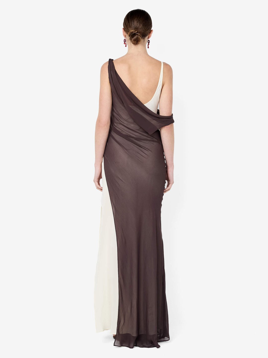 AUGUSTIN ASYM MAXI DRESS - DARK CHOCOLATE/SNOW