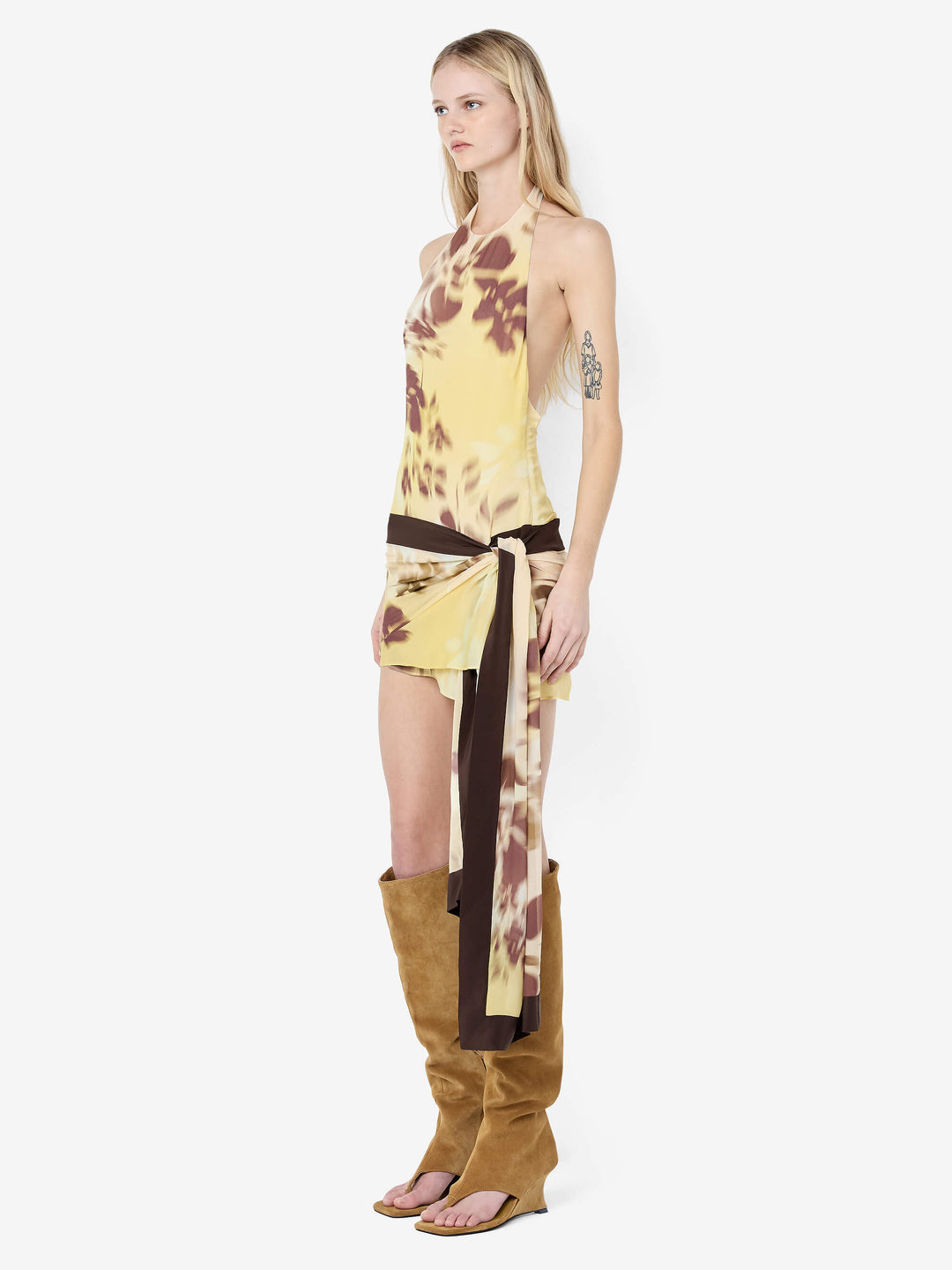 Bec + Bridge Blaise Halter Mini Dress in Yellow,Brown