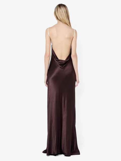 MARCY COWL NECK MAXI DRESS - DARK CHOC/SNOW