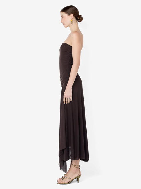 EVA STRAPLESS MIDI DRESS - DARK CHOCOLATE