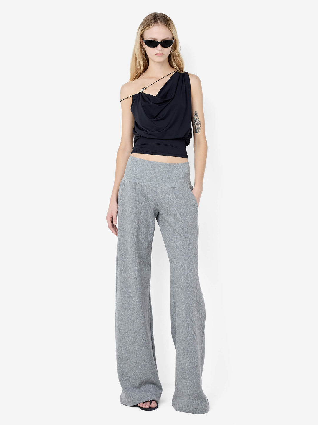 BRIGITTE COWL ASYM TOP - BLACK
