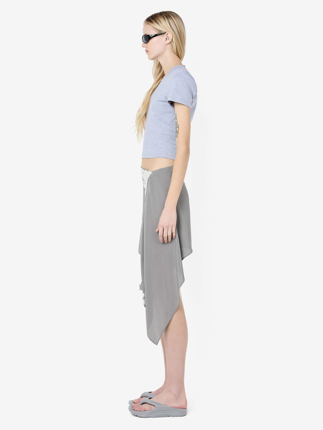 CHATEAU ASYM MINI SKIRT - SLATE GREY/IVORY