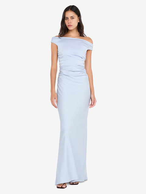 ETERNITY OFF SHOULDER MAXI - DUSTY BLUE