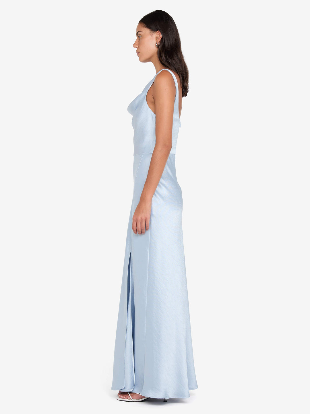 dusty blue cowl neck dress KissProm
