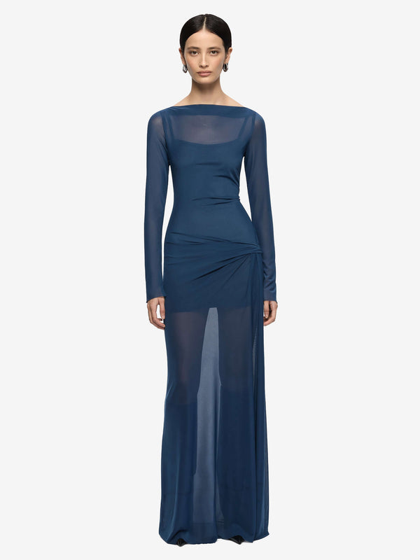 MARABOU LONG SLEEVE MAXI DRESS - PETROL