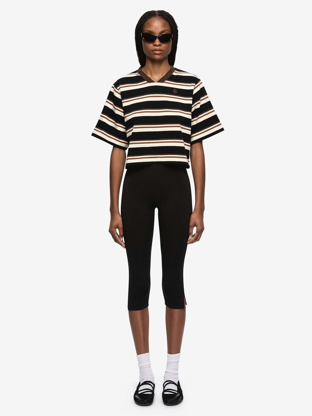 NIKA CROPPED JERSEY - BLACK/CHOCOLATE STRIPE