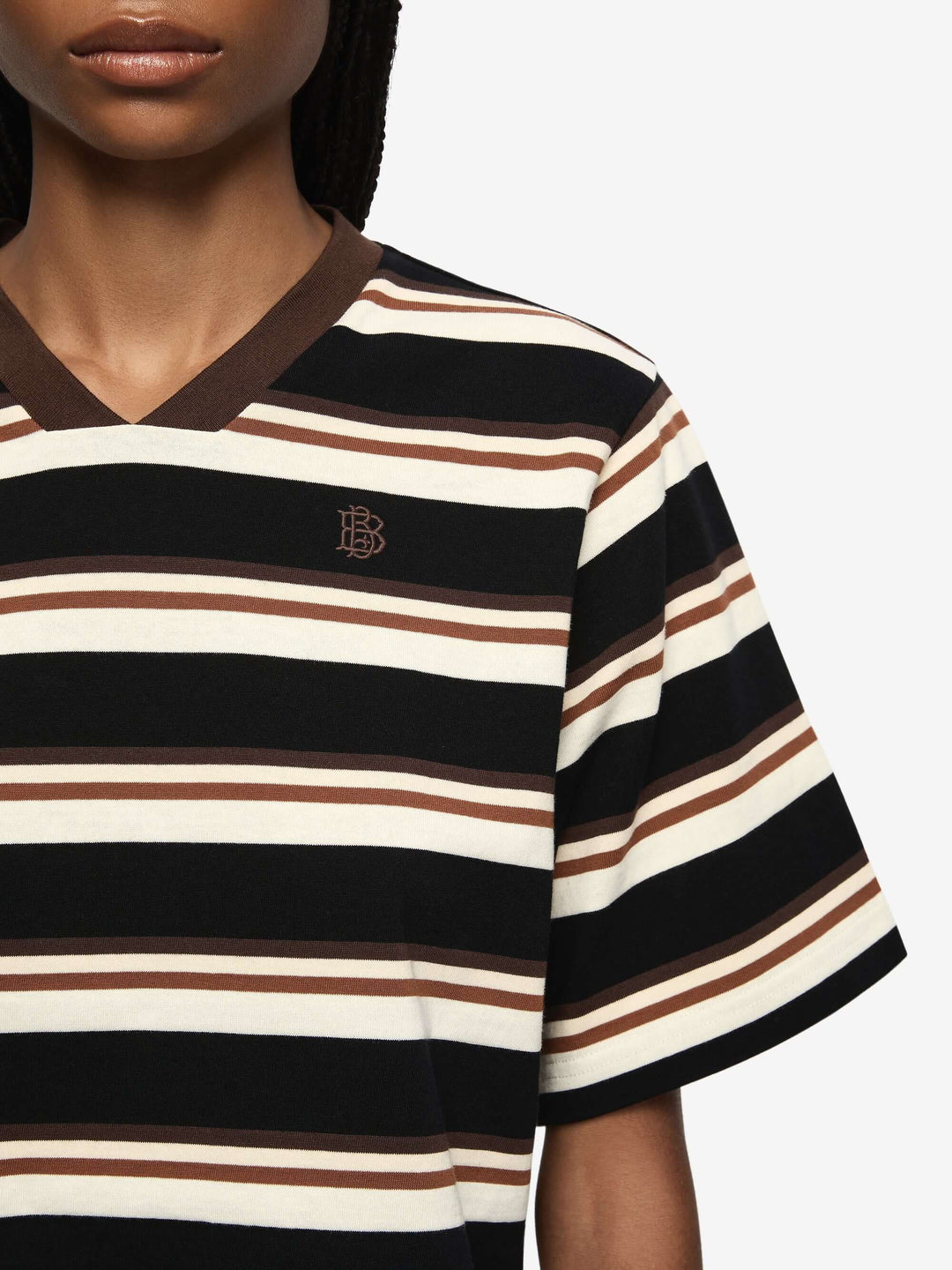 NIKA CROPPED JERSEY - BLACK/CHOCOLATE STRIPE